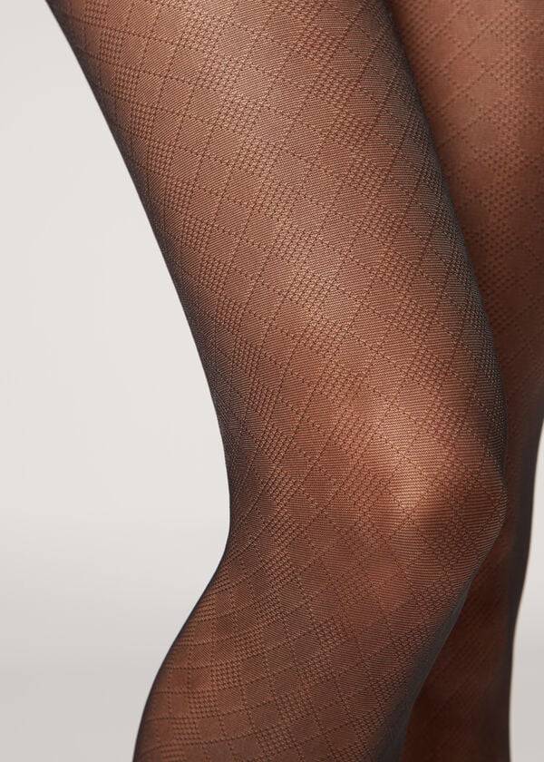 Mallas Calzedonia Sheer 20 Denier Diamond-Pattern Eco Patterned Mujer Negros | MX3065MA