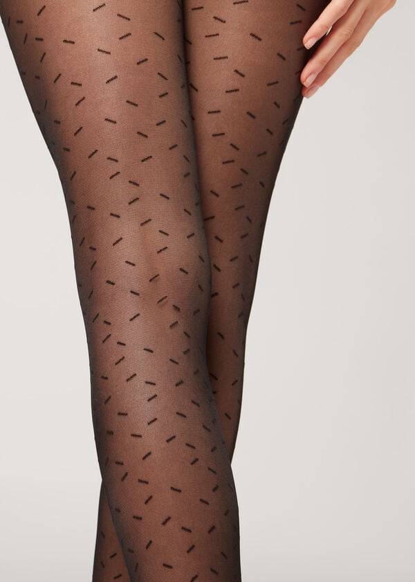 Mallas Calzedonia Sheer 30 Denier All-Over Dash Patterned Mujer Negros | MX3064QZ