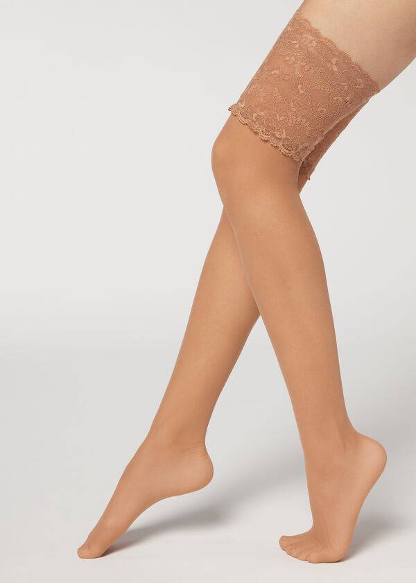 Medias Calzedonia 20 Denier Opaque Thigh-Highs Mujer Beige | MX2954DN