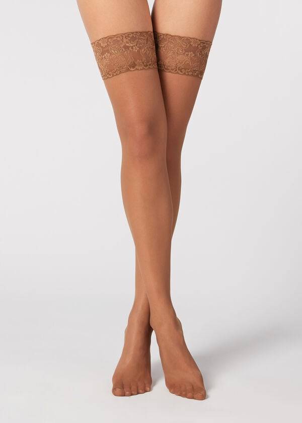 Medias Calzedonia 20 Denier Sheer Thigh-Highs Mujer Marrom | MX2944VD