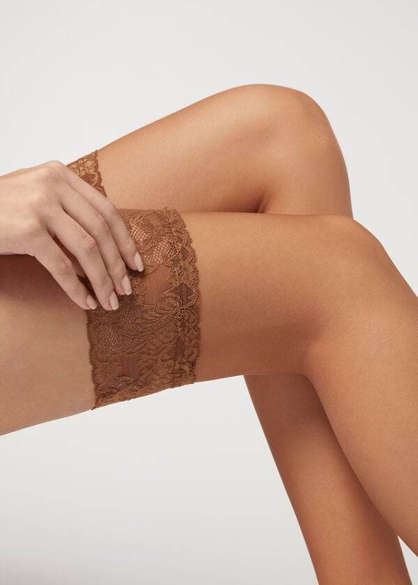 Medias Calzedonia 8 Denier Ultra Sheer Thigh-Highs Mujer Beige | MX2935YU