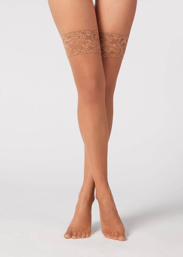 Medias Calzedonia 8 Denier Ultra Sheer Thigh-Highs Mujer Beige Marrom | MX2937RW