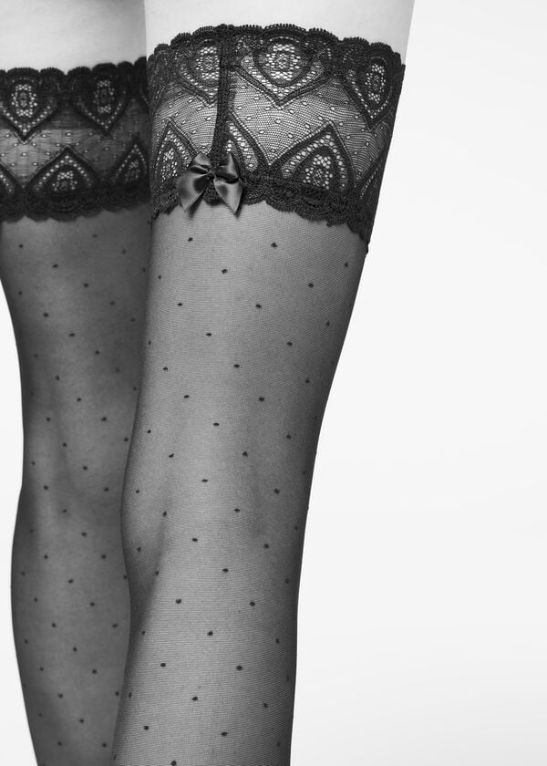 Medias Calzedonia Micro Dot 30 Denier Sheer Thigh Highs Mujer Negros | MX2927FM