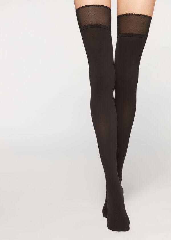 Medias Calzedonia Opaque soft touch Thigh-Highs Mujer Negros | MX2923MA