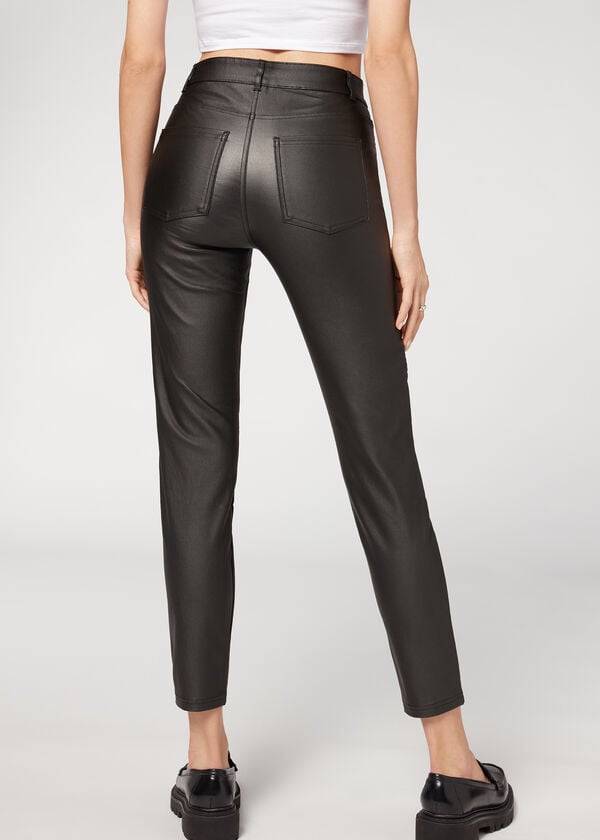 Pantalones Calzedonia Coated Flaco Ciclismo Mujer Negros | MX1470JJ