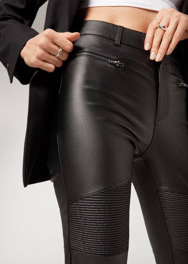 Pantalones Calzedonia Coated Flaco Ciclismo Mujer Negros | MX1470JJ