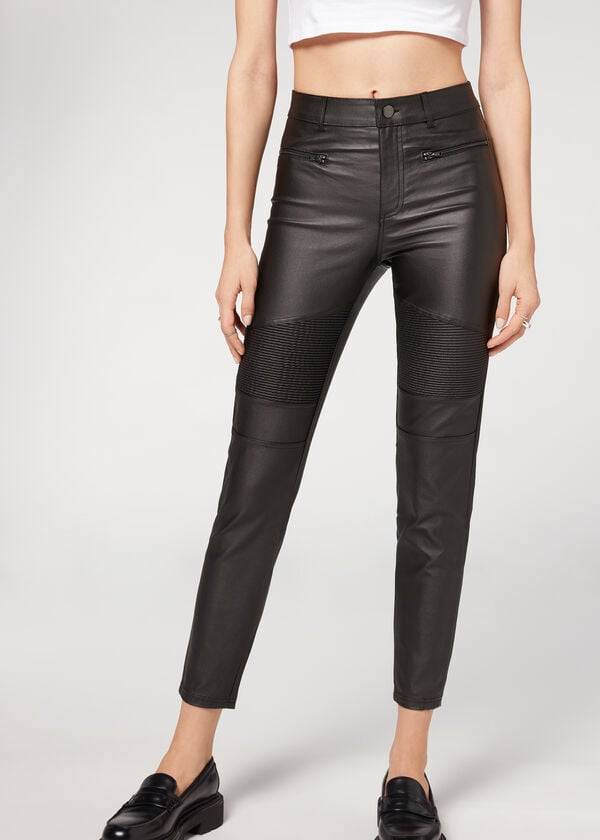 Pantalones Calzedonia Coated Flaco Ciclismo Mujer Negros | MX1470JJ