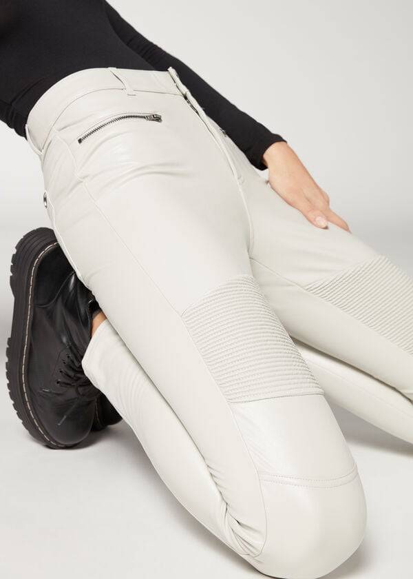 Pantalones Calzedonia Coated Thermal Flaco Ciclismo Mujer Blancos | MX1468GL