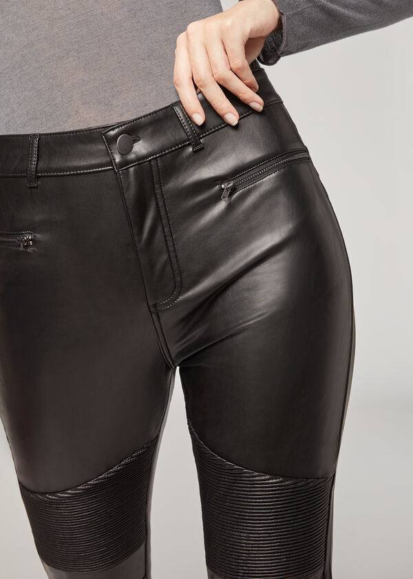 Pantalones Calzedonia Coated Thermal Flaco Ciclismo Mujer Negros | MX1469HK