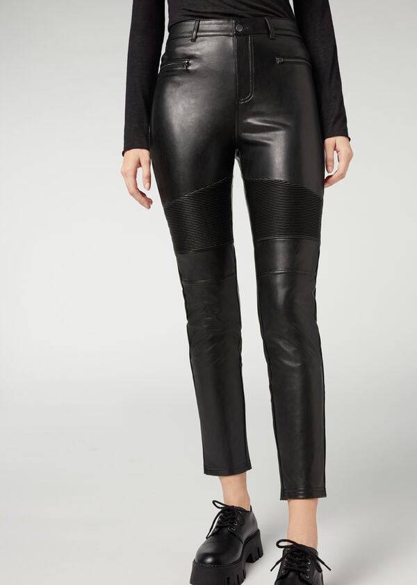 Pantalones Calzedonia Coated Thermal Flaco Ciclismo Mujer Negros | MX1469HK