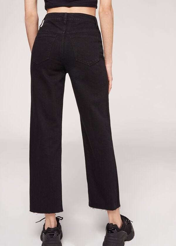 Pantalones Calzedonia Cropped Directo-Leg Mujer Negros | MX1466DN