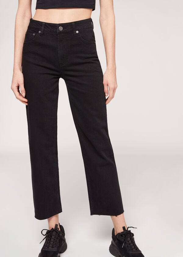 Pantalones Calzedonia Cropped Directo-Leg Mujer Negros | MX1466DN