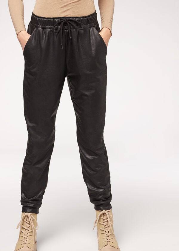 Pantalones Calzedonia Cuero Effect Thermal Mujer Negros | MX1456EX