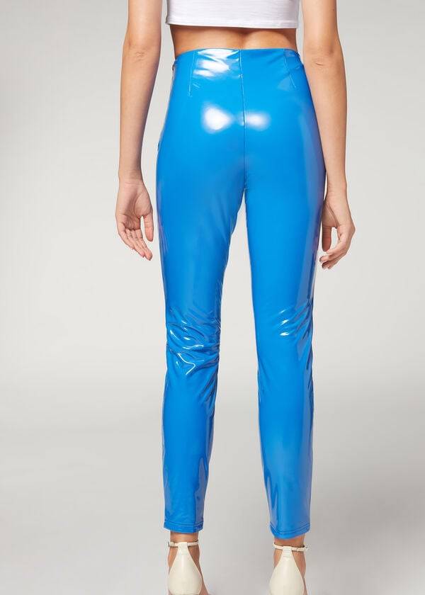 Pantalones Calzedonia Flaco in Thermal Vinyl Mujer Azules | MX1453MA