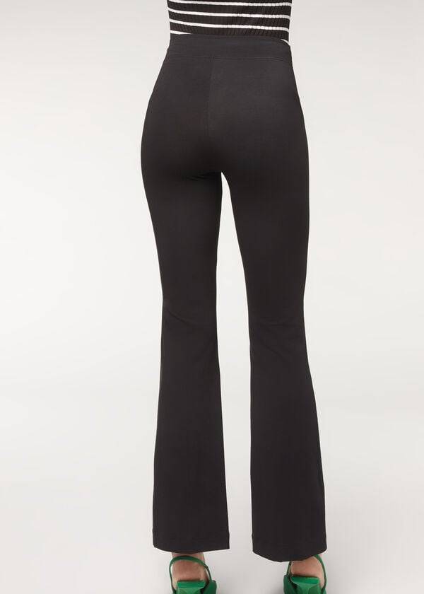 Pantalones Calzedonia Flared in Supima Ultra Light Algodon Mujer Negros | MX1460UT