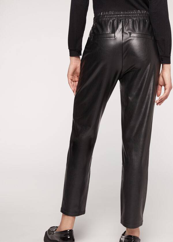 Pantalones Calzedonia Thermal Coated Effect with Chain Trim Mujer Negros | MX1449CE