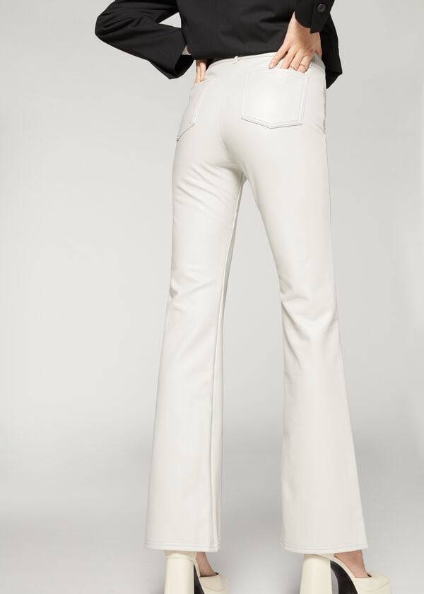 Pantalones Calzedonia Zip and Button Coated Thermal Flared Mujer Blancos | MX1447ZG